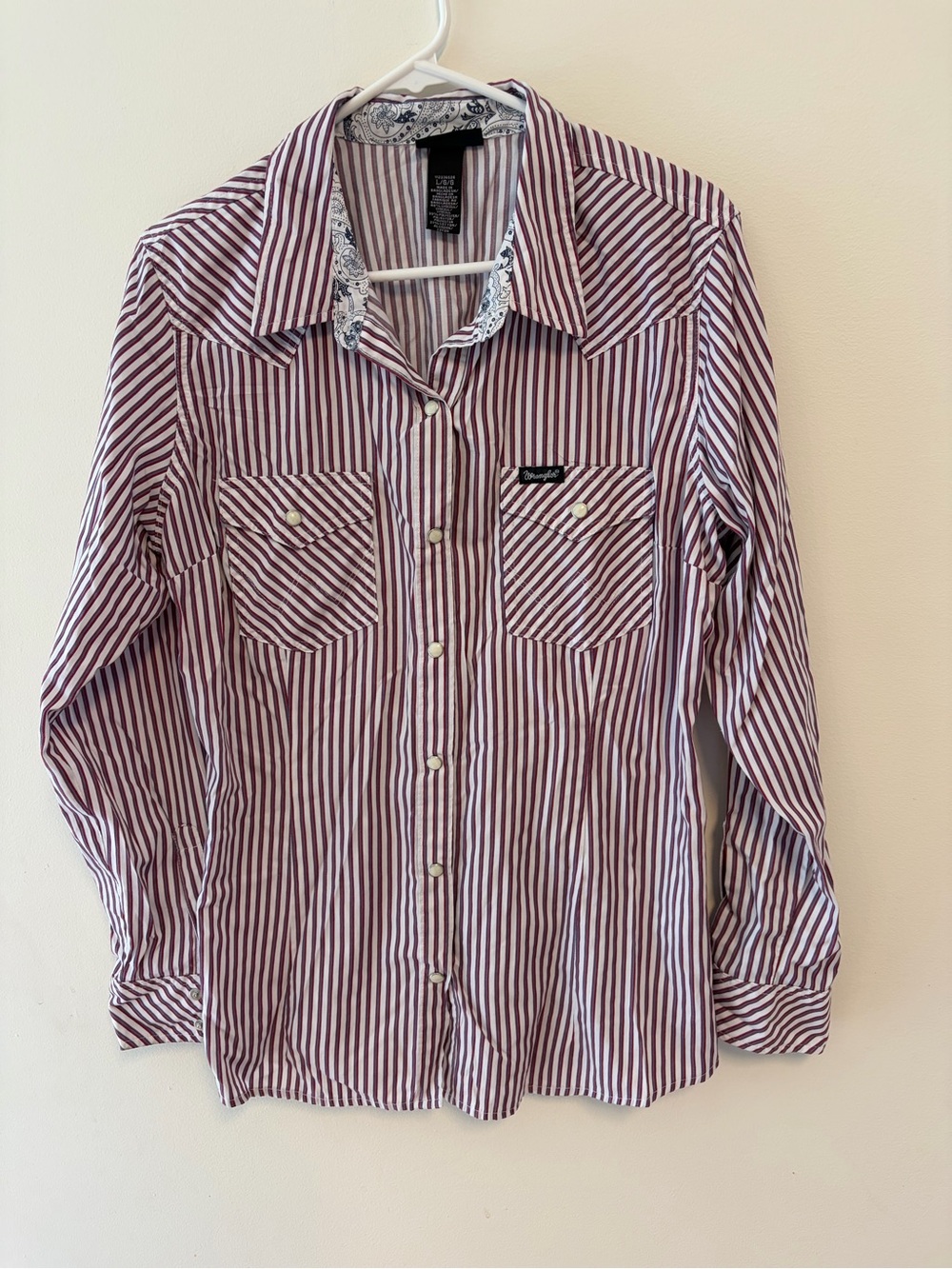 Wrangler Retro Pearl Snap Mens Shirt Large Stripes Red Blue Paisley Western Yoke